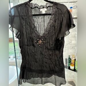 Cato Black Lace Sheer Top